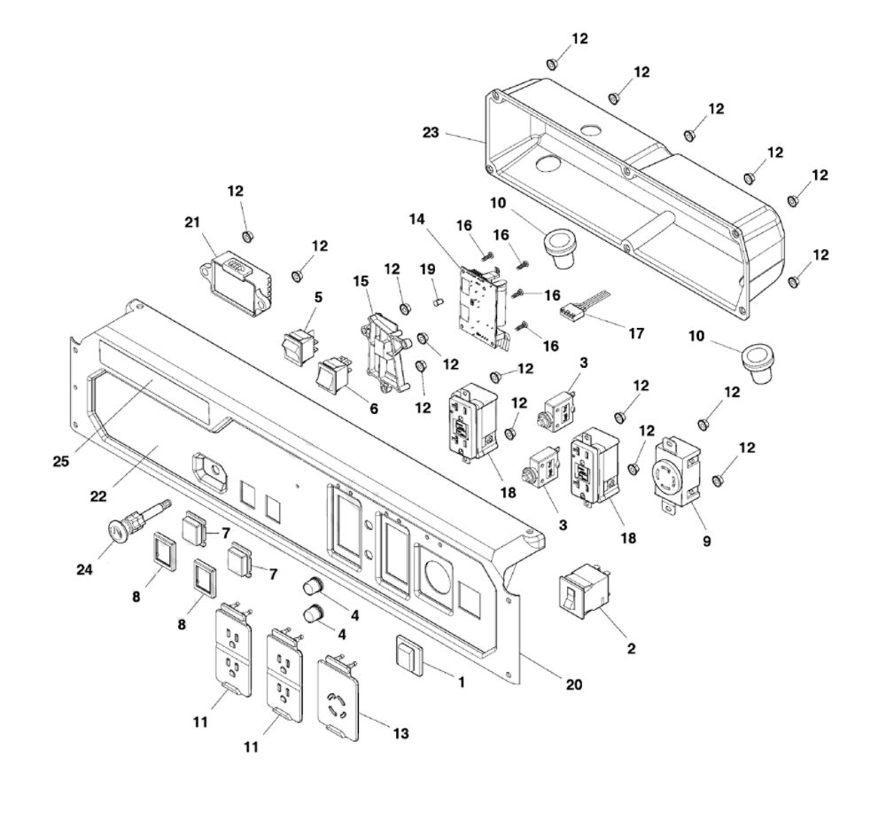 Control Panel Diagram and Parts List for 030733-00  Briggs and Stratton Generator
